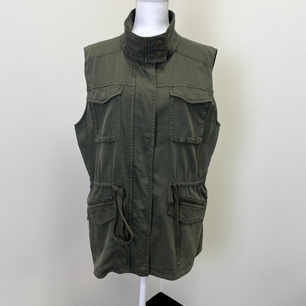 Caslon Olive Green Utility Vest Jacket XL Petite Cotton Blend Military